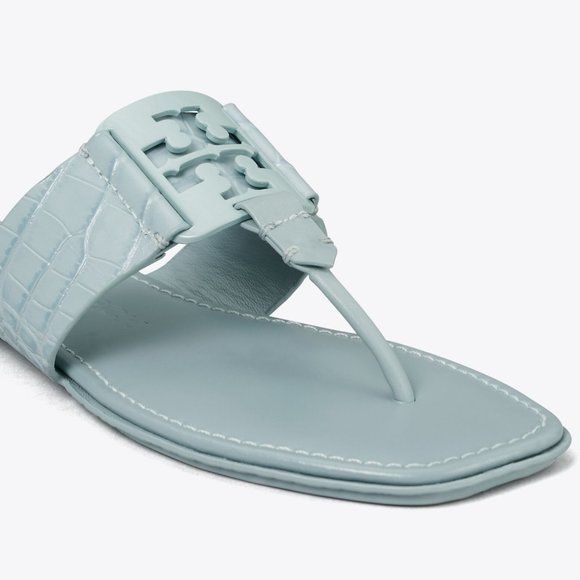 TORY BURCH * $248 * Georgia Northern Blue Soft Croc Embossed Logo Sandal 11 - Picture 4 of 8